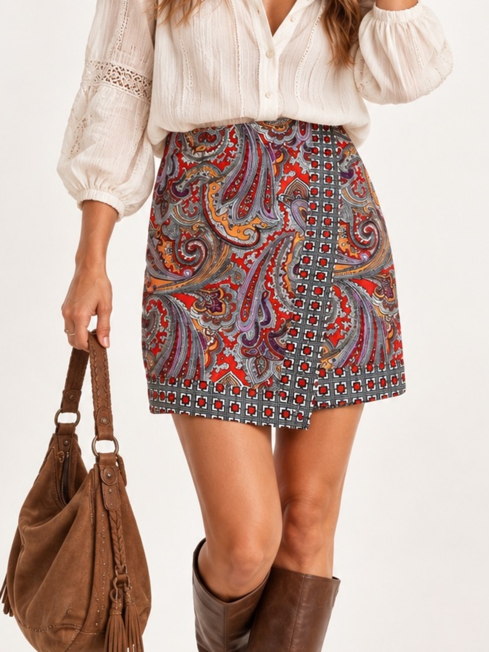 New York & Company Paisley Wrap Style Skirt Boho Artsy Chic Size 6